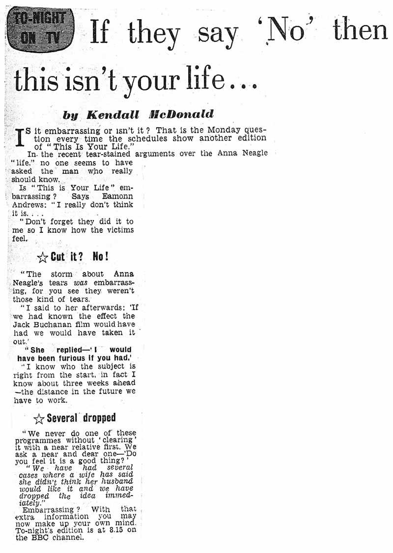 Evening News article: Anna Neagle This Is Your Life