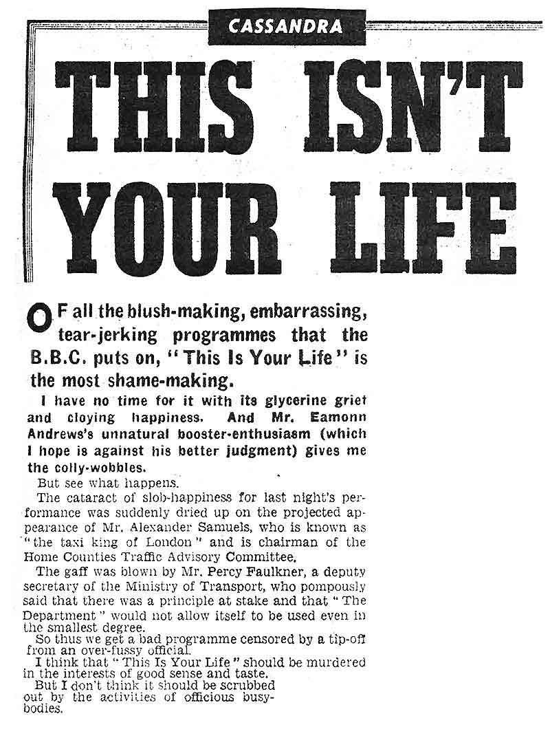 Daily Mirror article: Humphrey Lyttelton This Is Your Life