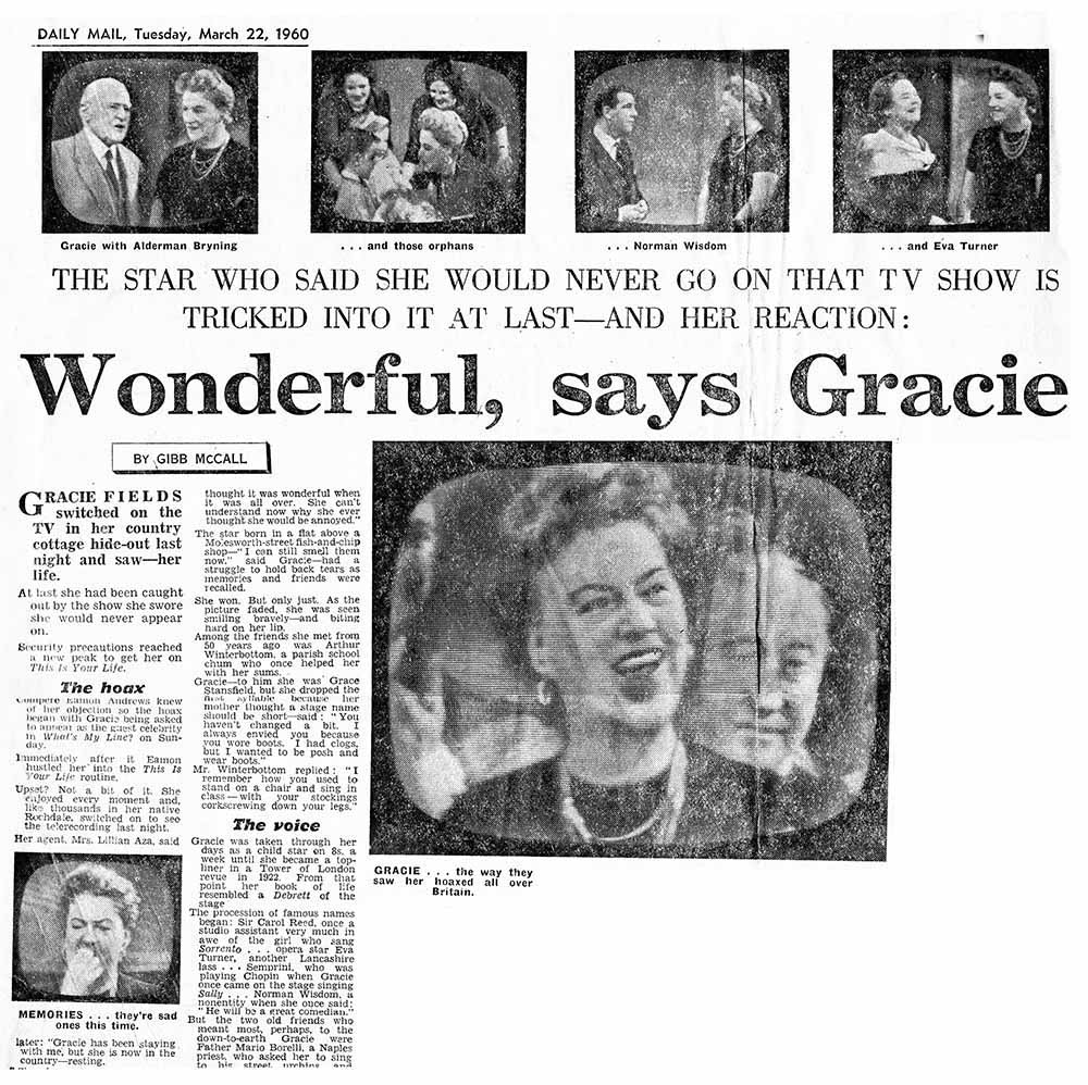 Daily Mail article: Gracie Fields This Is Your Life