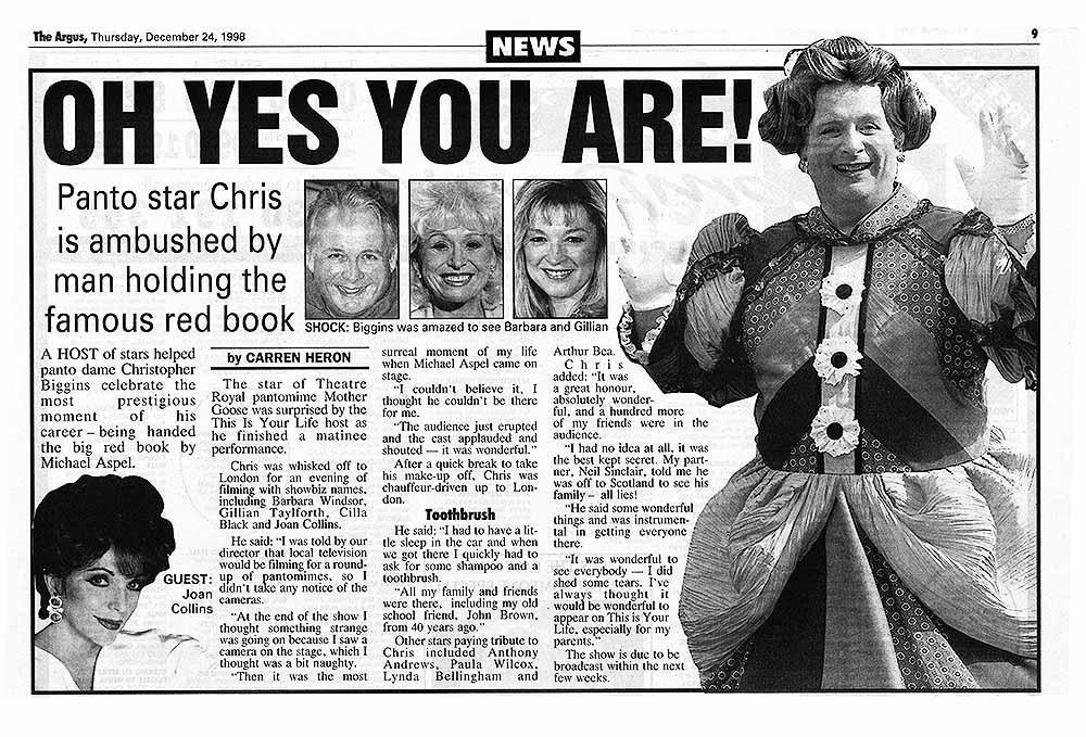 Christopher Biggins This Is Your Life Brighton Argus article