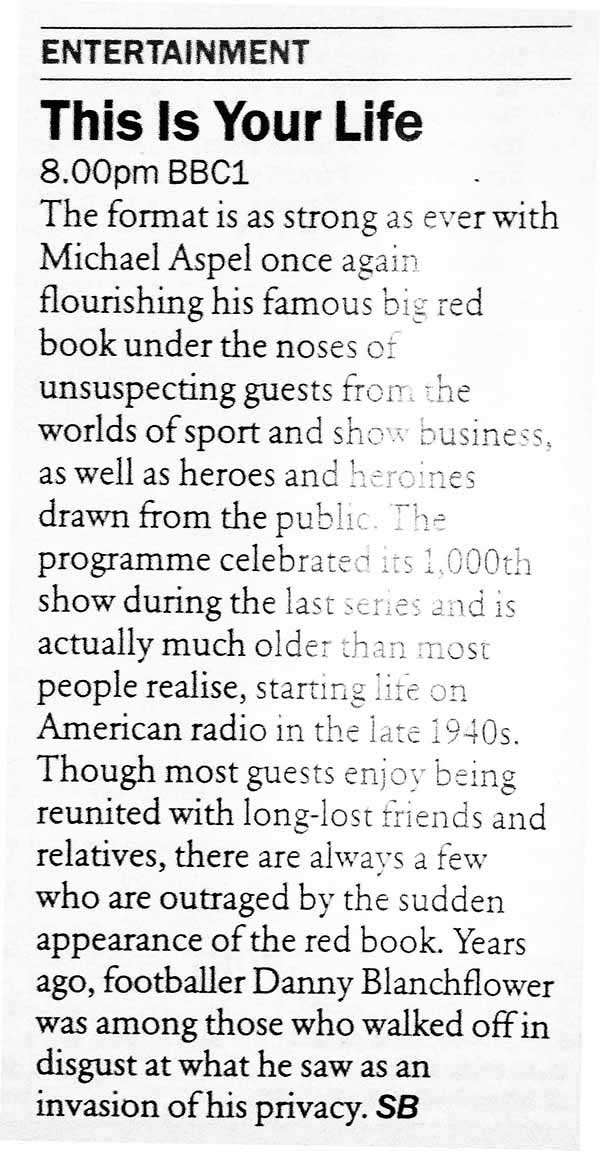 Radio Times: This Is Your Life listing