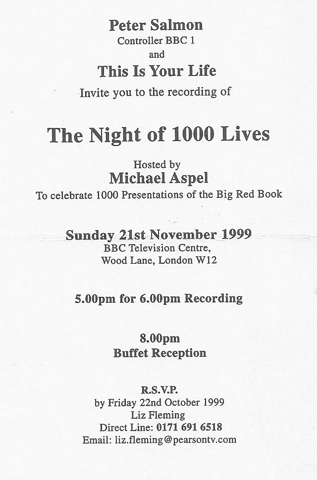 This Is Your Life: The Night of 1000 Lives invitation