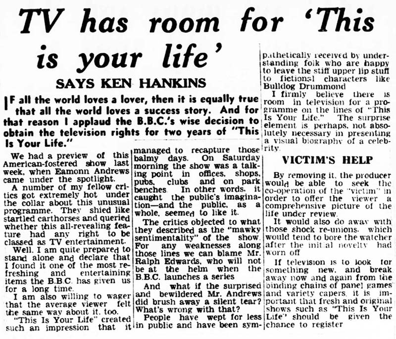 Northamptonshire Evening Telegraph This Is Your Life article