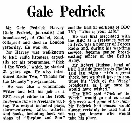 The Guardian: Gale Pedrick obituary