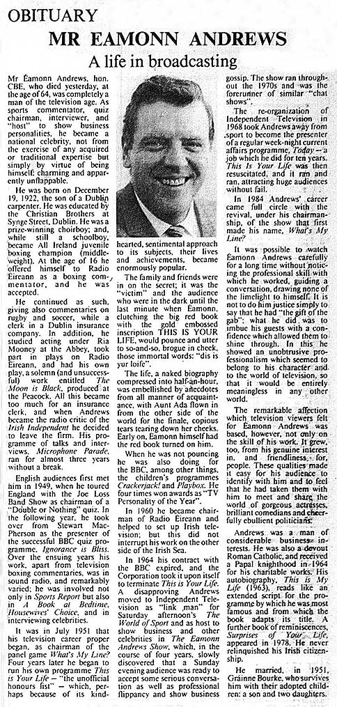 The Times: Eamonn Andrews obituary