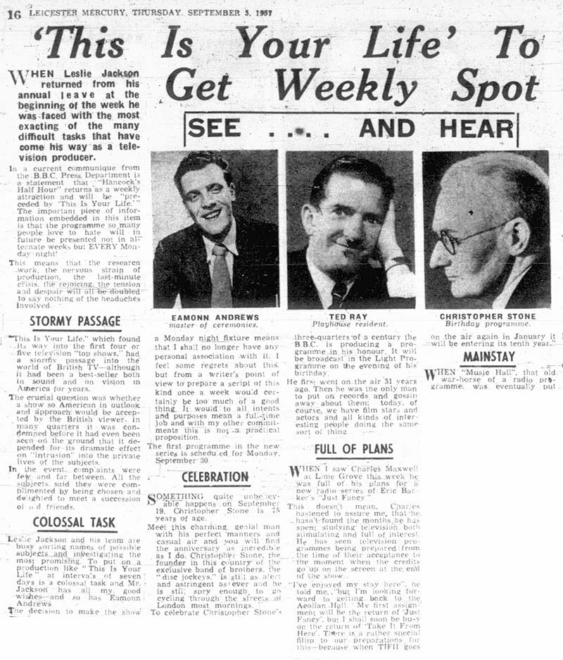 Leicester Mercury: This Is Your Life article