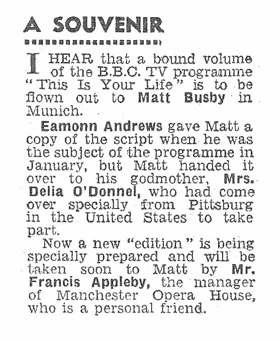 Daily Mail article: Matt Busby This Is Your Life