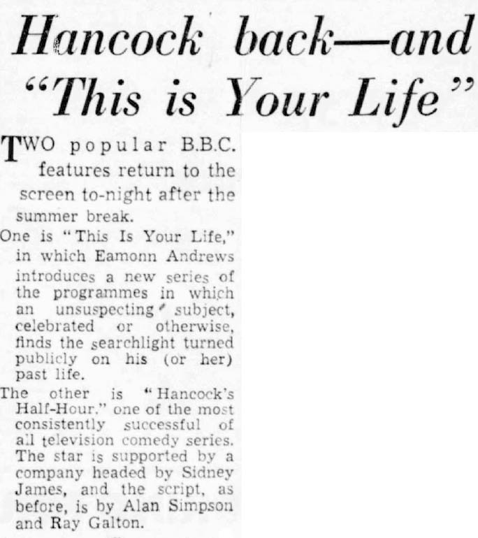Evening Sentinel: This Is Your Life article