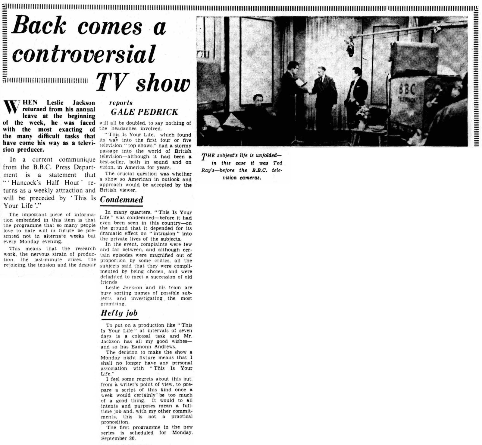 Reporter and Advertiser: This Is Your Life article