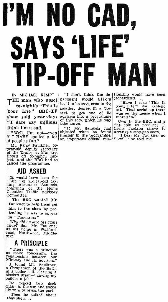 Daily Sketch article: Humphrey Lyttelton This Is Your Life