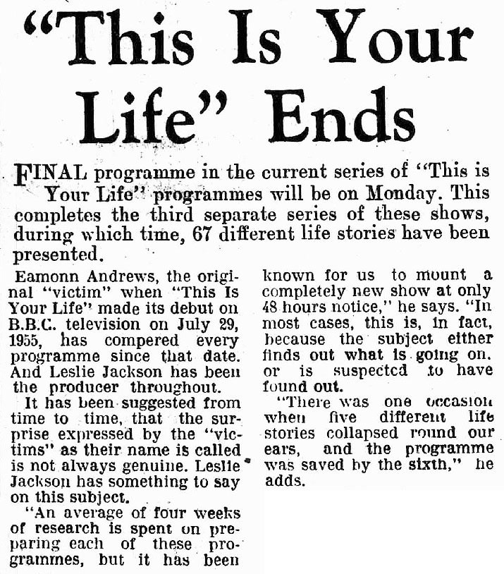 The Lincolnshire Echo article: This Is Your Life article