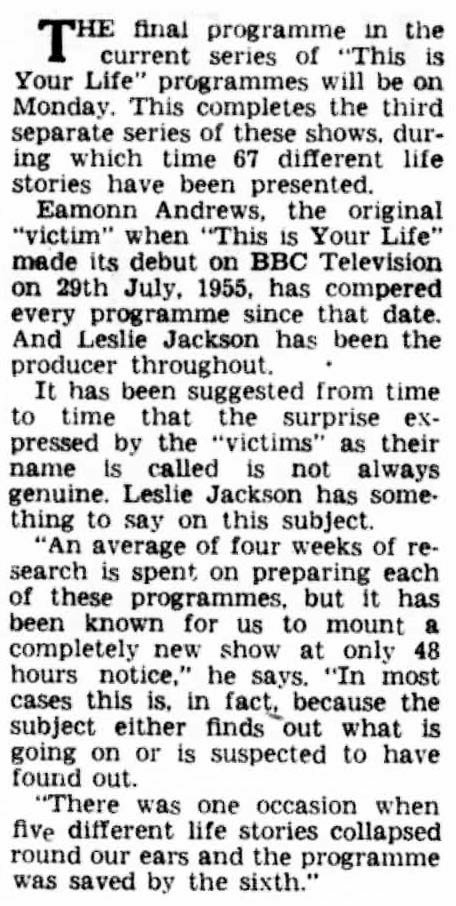The Guardian article: This Is Your Life article