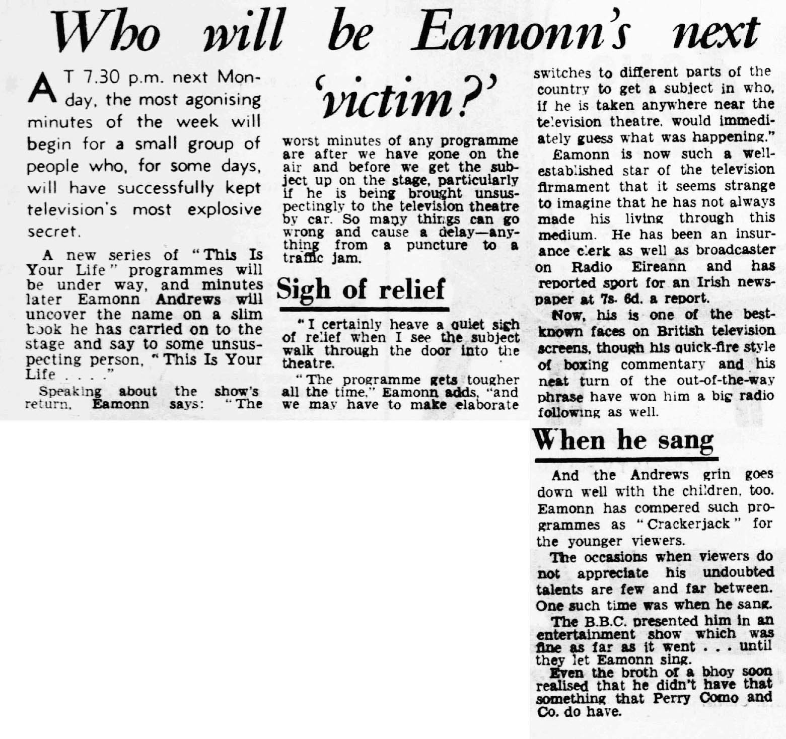 Evening Post Supplement: This Is Your Life article