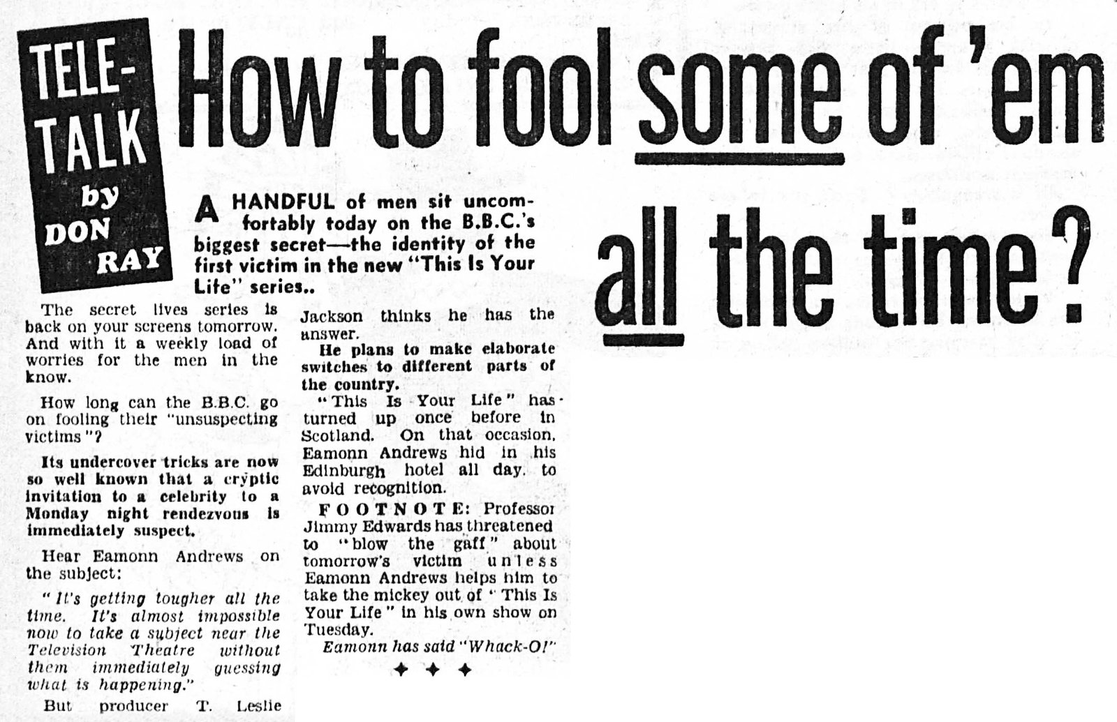 Sunday Mail: This Is Your Life article