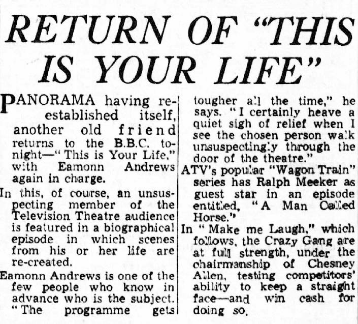 Evening Sentinel: This Is Your Life article