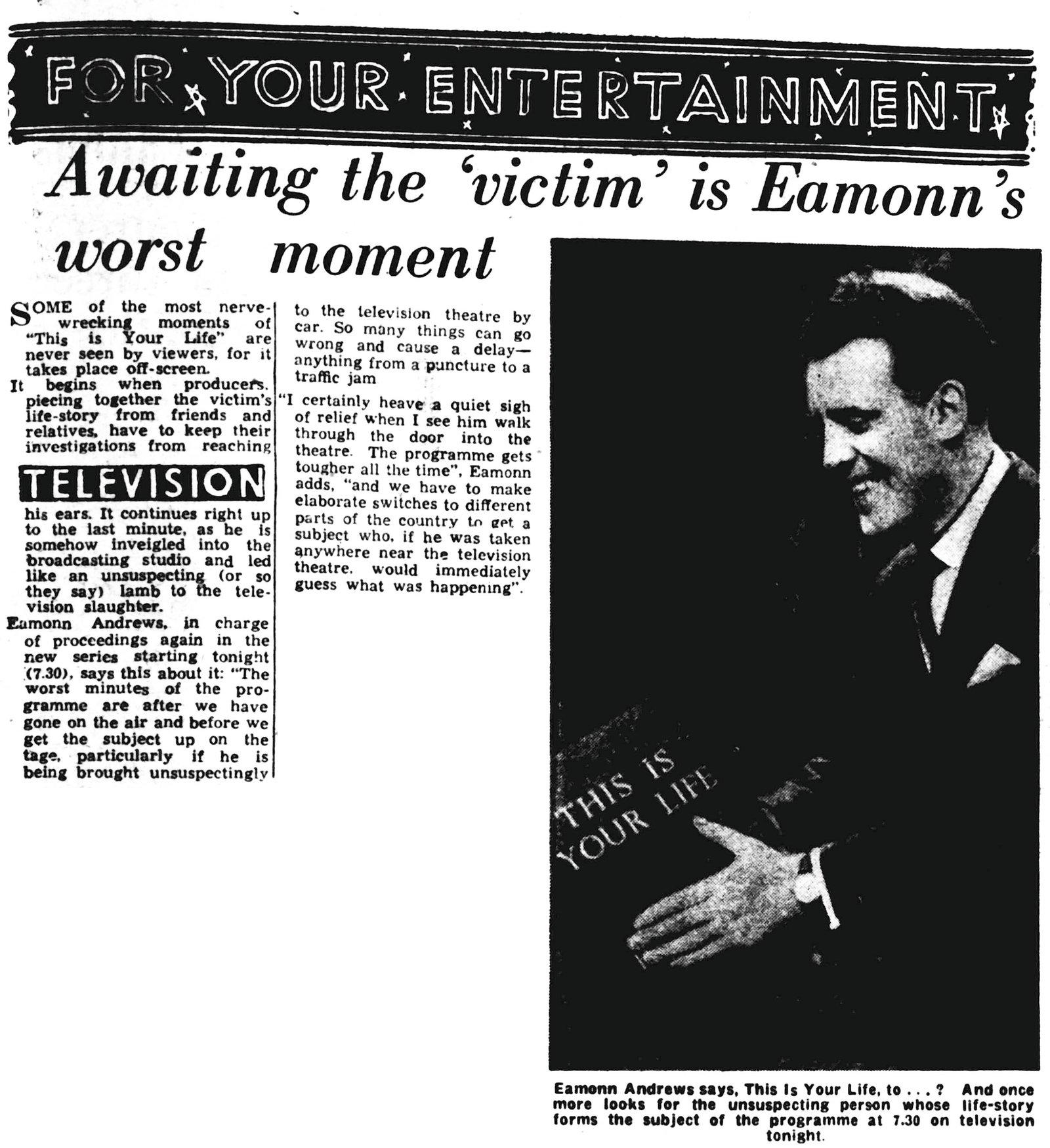 Evening News: This Is Your Life article