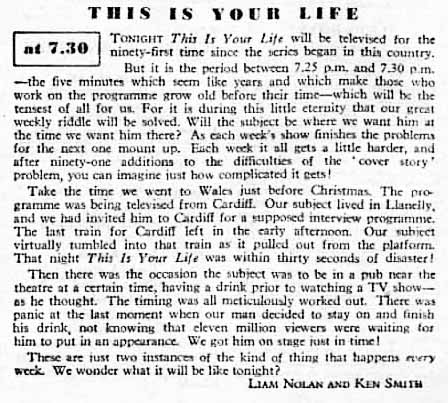 Radio Times This Is Your Life editorial