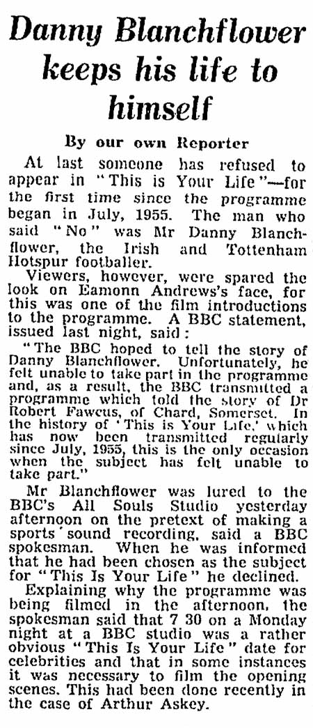 The Guardian: Danny Blanchflower This Is Your Life article