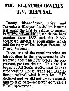 The Times: Danny Blanchflower This Is Your Life article