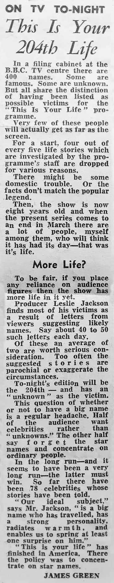 unknown source This Is Your Life article