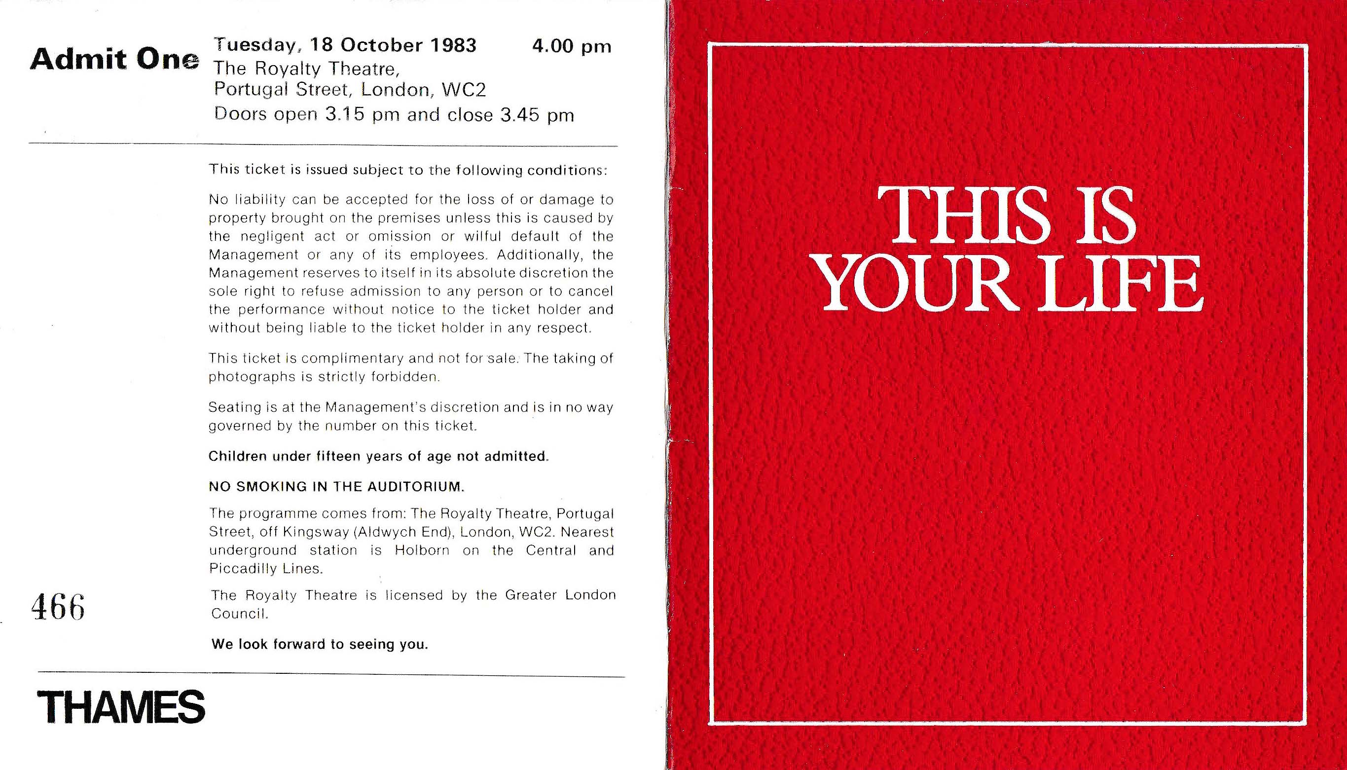This Is Your Life audience ticket
