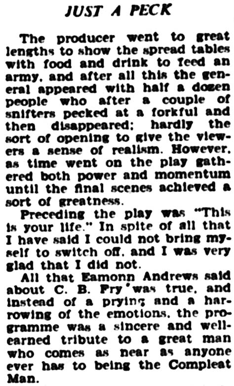 Weekly News article: C B Fry This Is Your Life