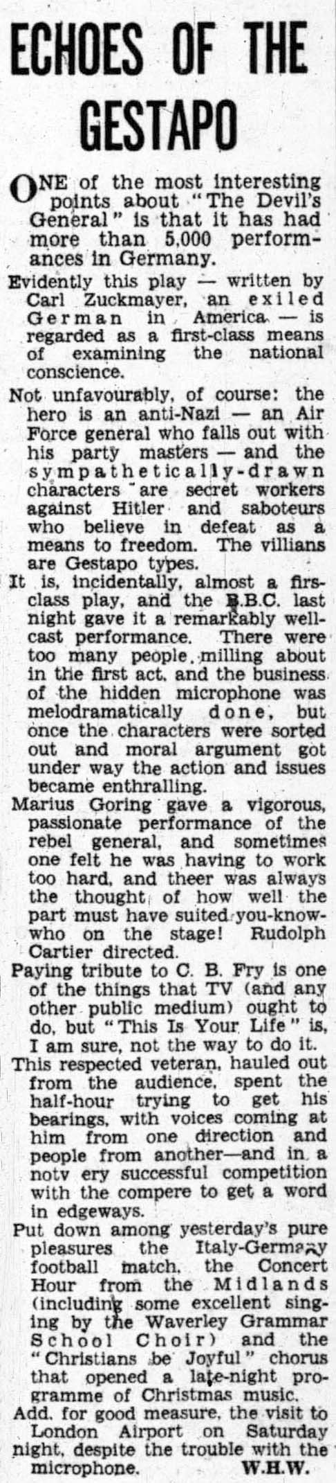 The Birmingham Mail article: C B Fry This Is Your Life