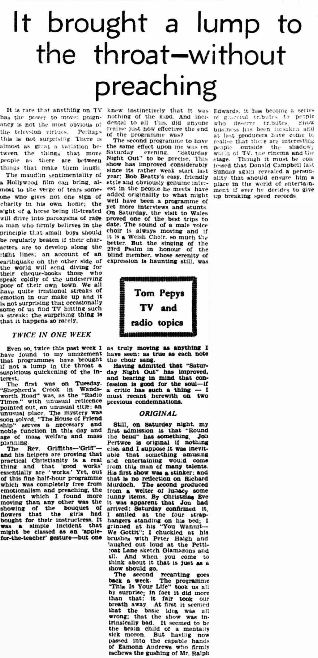 Weekly News article: Donald Campbell This Is Your Life