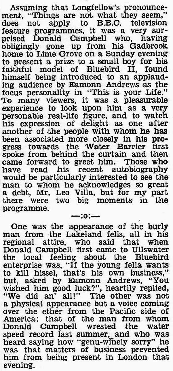 Surrey Mirror and County Post article: Donald Campbell This Is Your Life