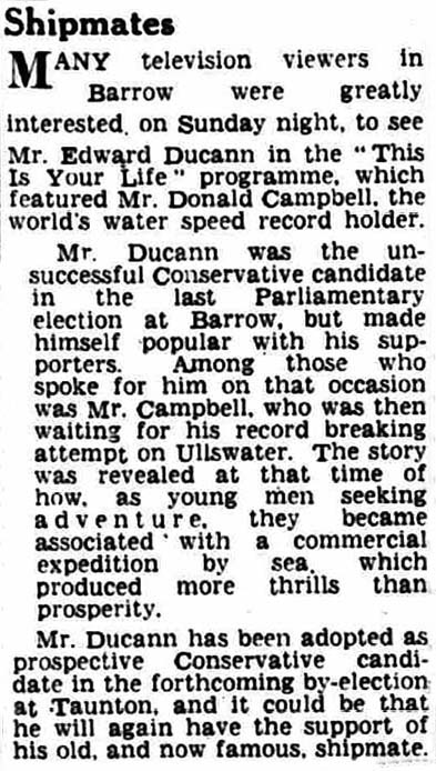 Lancashire Evening Post article: Donald Campbell This Is Your Life