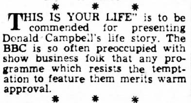 Nottingham Evening News article: Donald Campbell This Is Your Life