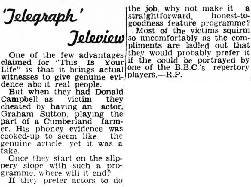 Evening Telegraph article: Donald Campbell This Is Your Life