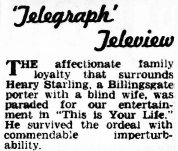 Evening Telegraph article: Henry Starling This Is Your Life