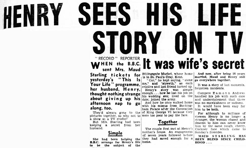 Daily Record article: Henry Starling This Is Your Life