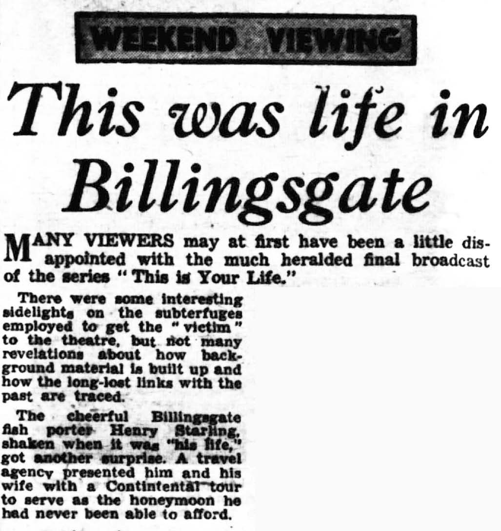 Leicester Evening Mail article: Henry Starling This Is Your Life