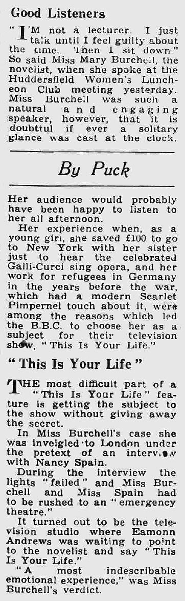 Huddersfield Daily Examiner article: Ida Cook This Is Your Life