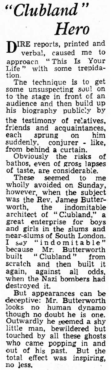 Evening Sentinel article: James Butterworth This Is Your Life