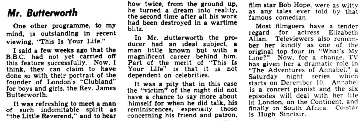 Belfast Telegraph article: James Butterworth This Is Your Life
