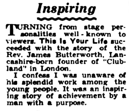 Leicester Evening Mail article: James Butterworth This Is Your Life