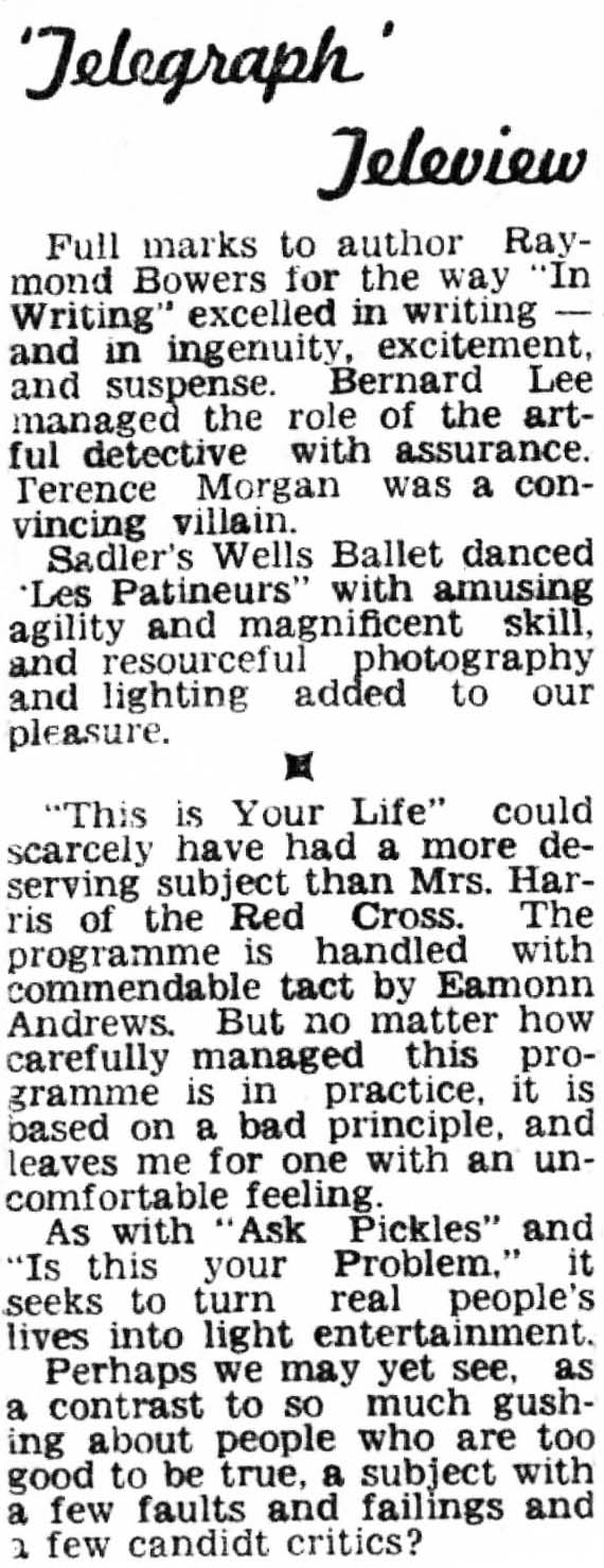 Peterborough Evening Telegraph article: Johanna Harris This Is Your Life