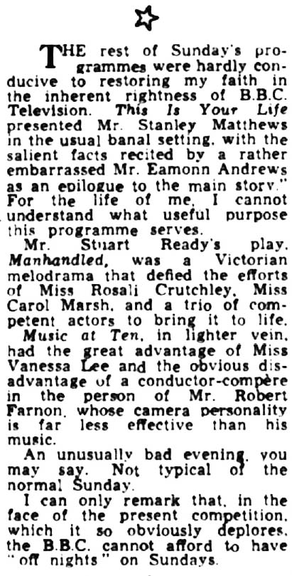 The Yorkshire Observer article: Stanley Matthews This Is Your Life