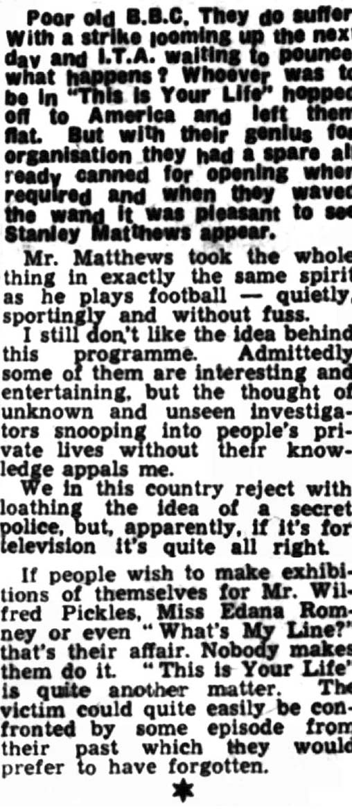 The Illustrated Chronicle article: Stanley Matthews This Is Your Life