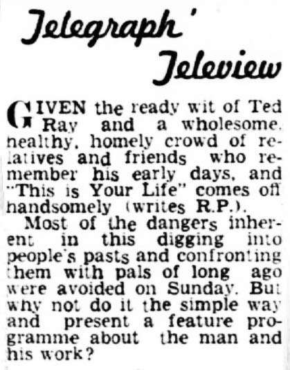 Evening Telegraph article: Ted Ray This Is Your Life