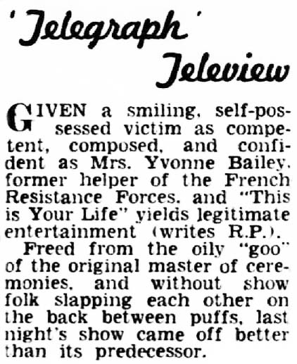 Evening Telegraph article: Yvonne Bailey This Is Your Life