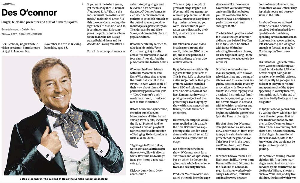 The Scotsman article: Des O'Connor This Is Your Life