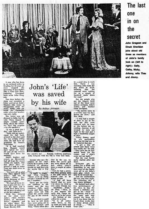 Newspaper article - unknown source: John Gregson This Is Your Life