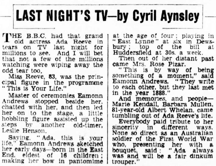 Daily Express article: Ada Reeve This Is Your Life