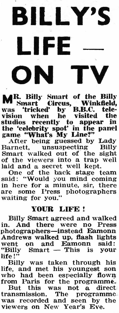 The Times article: Billy Smart This Is Your Life