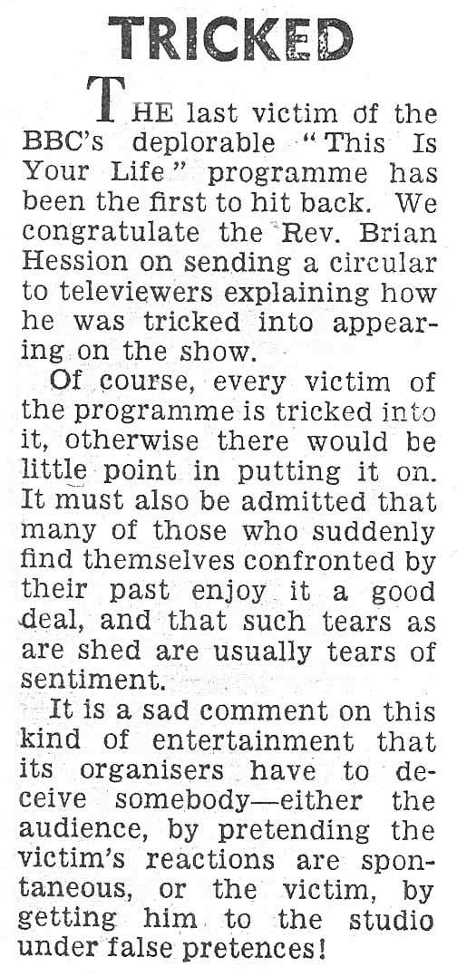 Southern Daily Echo article: Brian Hession This Is Your Life