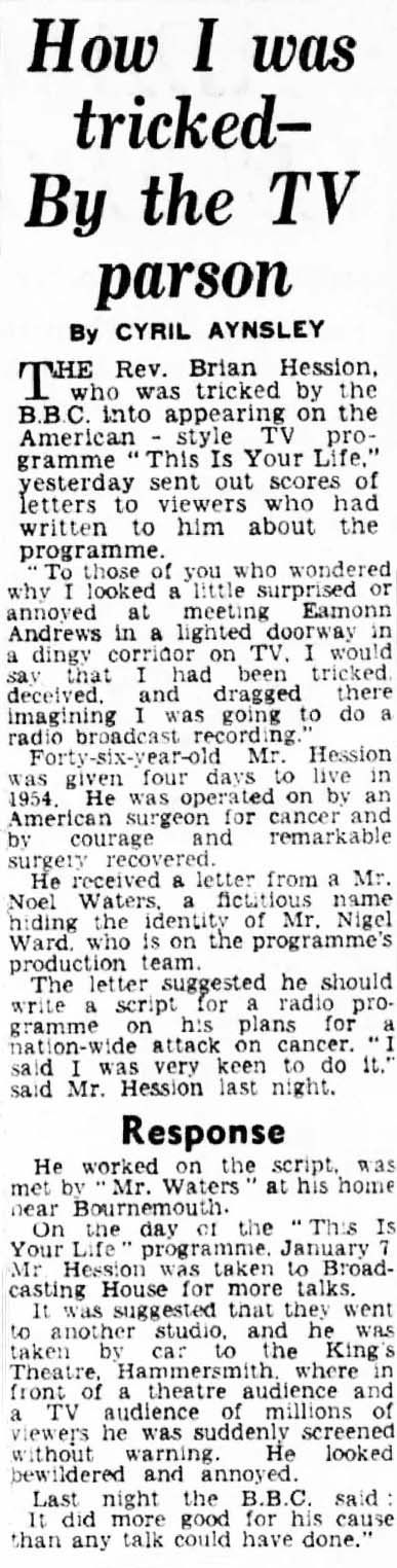 Daily Express article: Brian Hession This Is Your Life